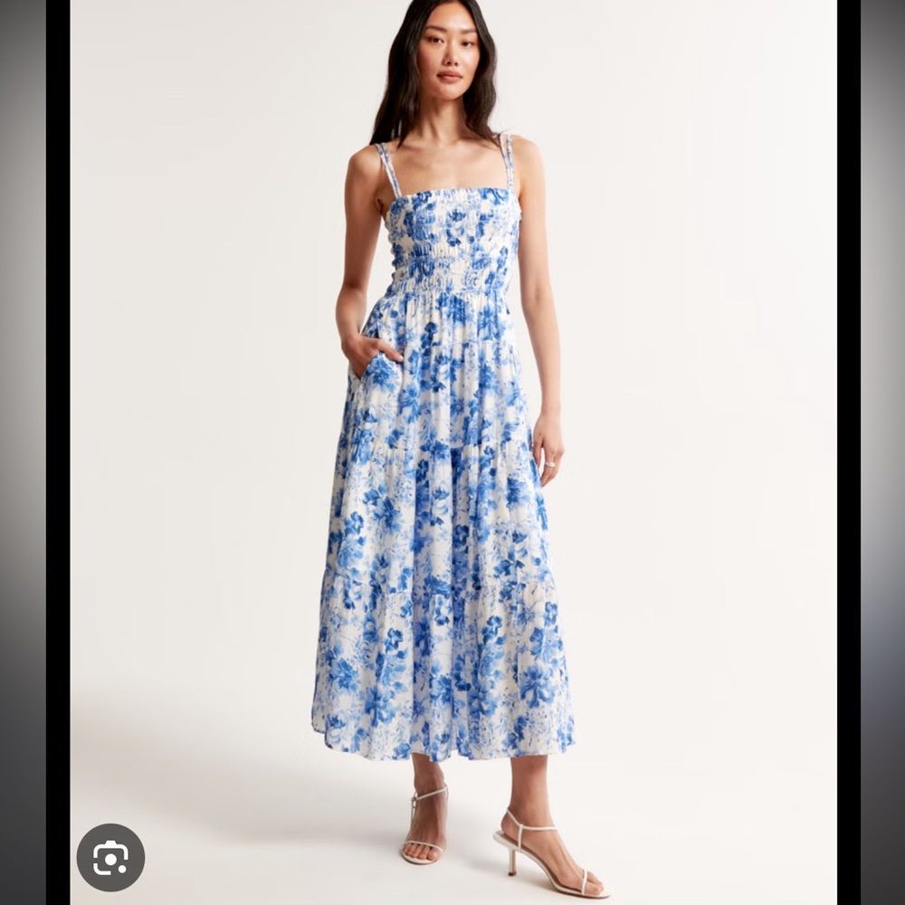 Abercrombie & Fitch Blue and White Maxi Sundress Spaghetti Strap